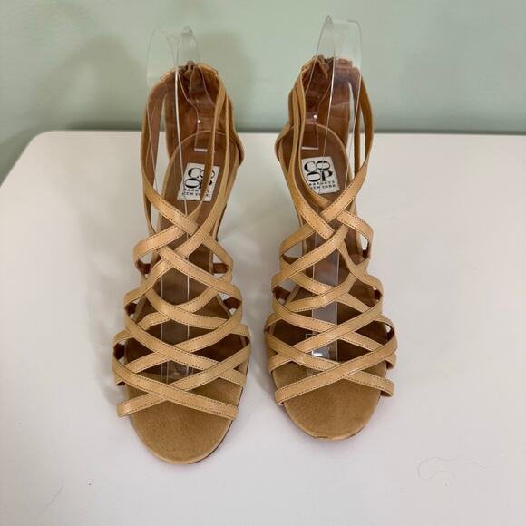 Co-op Barneys NY Stiletto Sandals 37 6.5 US Tan Leather Strappy Peep Toe ITALY - Picture 3 of 10
